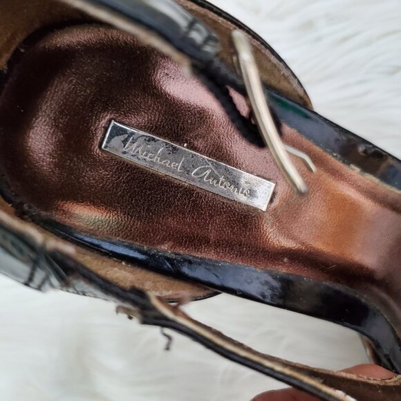 Michael Antonis Black Strappy Patent Leather Platform Shoes SZ 8.5 - Picture 6 of 11